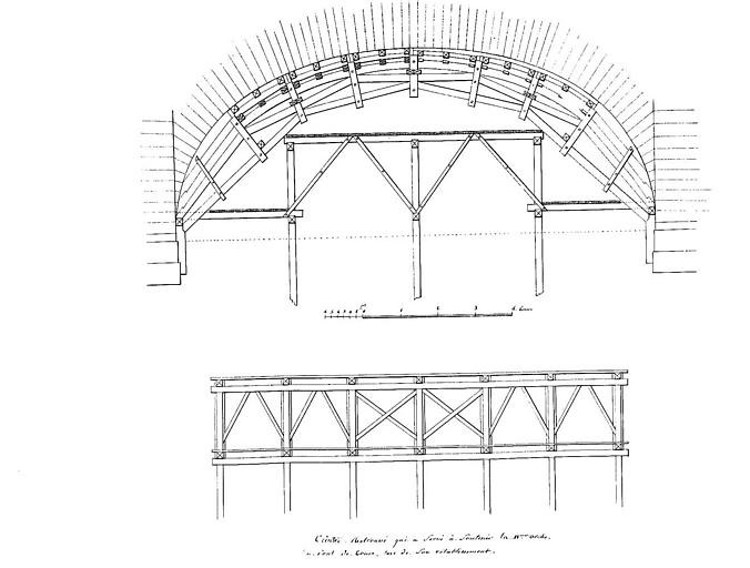 Cintre retroussé qui a servi à soutenir la 11e arche du pont de Tours, lors de son rétablissement