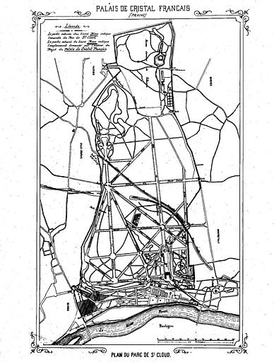 Gravure : Plan du parc de Saint-Cloud avec emplacement du projet du Palais de cristal français