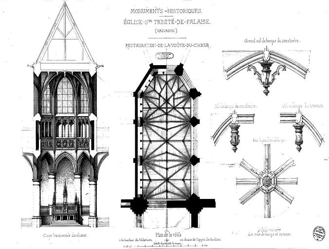 Restauration de la voûte du choeur : Plan, coupe et détails