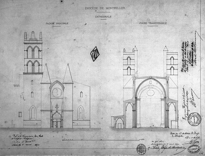 Elévation de la façade principale et coupe transversale