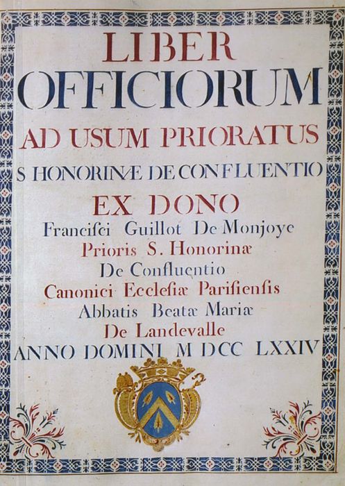 livre liturgique (antiphonaire) : livre des offices à l'usage du prieuré Saint-Honorine de Conflans, détail