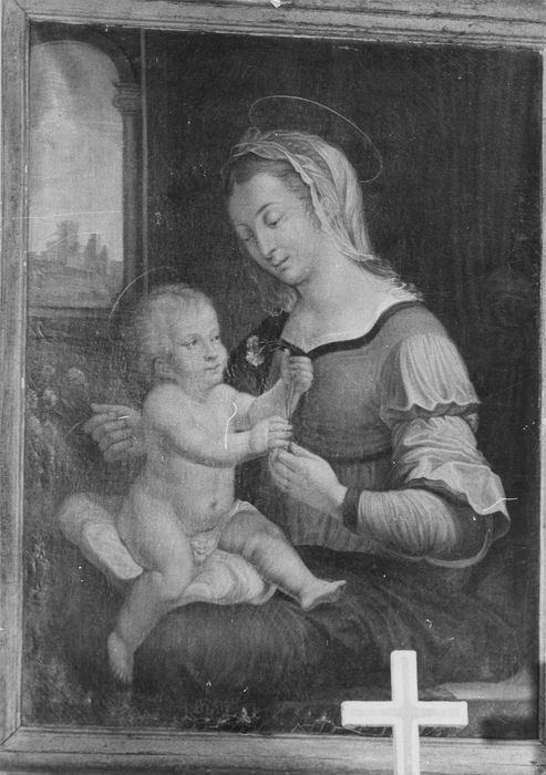 tableau : Vierge à l'Enfant, dite Madone à l'oeillet