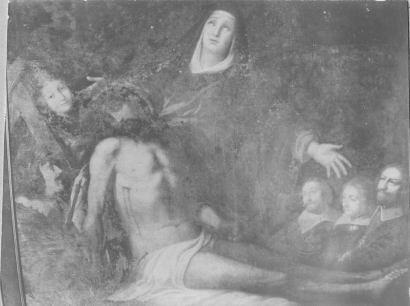 tableau : Vierge de Pitié avec Louis XIII et Mazarin, vue partielle