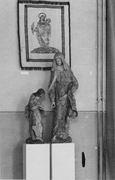 bannière de procession de la confrérie de Notre-Dame, stautes : Vierge, saint Martin, vue générale