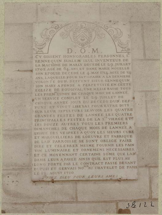 plaque funéraire, de Rennequin Sualem et de sa femme