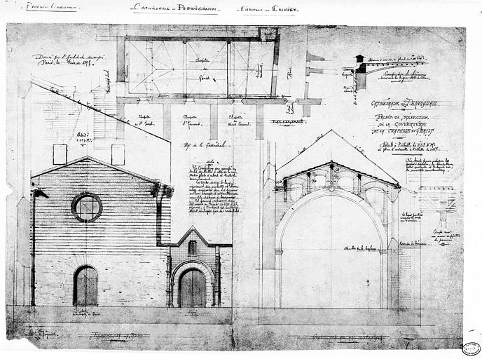 Projet de réfection de la couverture de la chapelle du Christ : Plan de situation, coupe et élévation