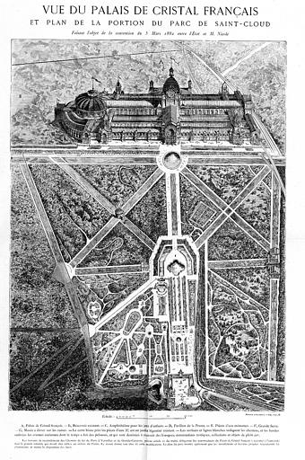 Gravure : Vue du palais et plan de la portion du Parc de Saint-Cloud