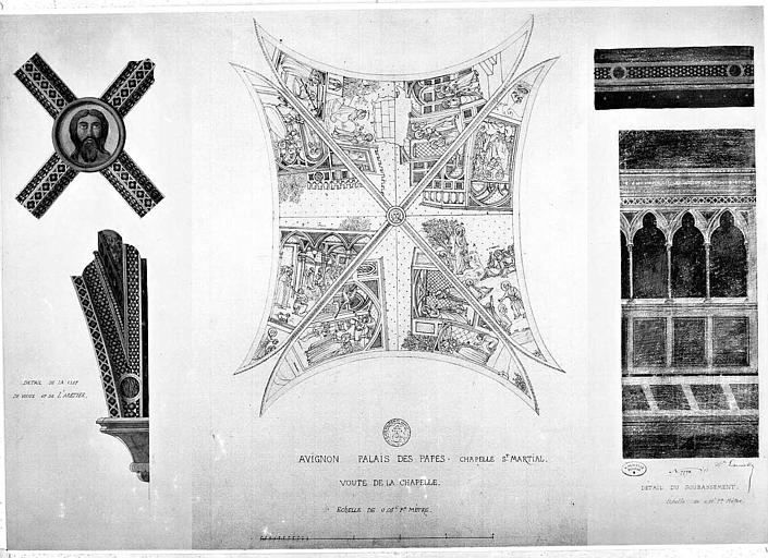 Relevé de peinture murale de la voûte de la chapelle Saint-Martial (ensemble et détails)