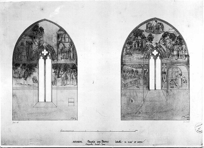 Relevé de peintures murales des faces est et nord de la chapelle Saint-Jean