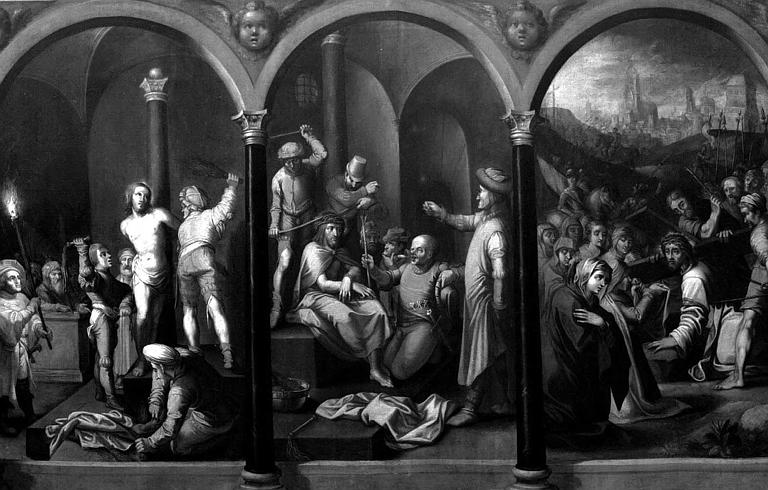 Peinture sur toile : La Flagellation, le Couronnement d'Epines, la Montée au Calvaire