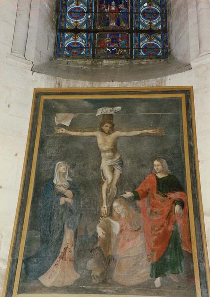 tableau : le Christ en croix avec la Vierge, sainte Madeleine et saint Jean