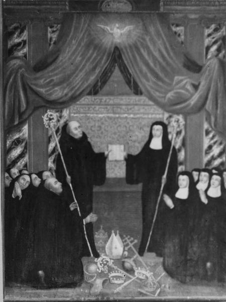 tableau : saint Benoît et sainte Scholastique entourés de religieux