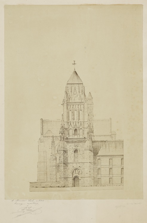 Reproduction d’un dessin de l’église Saint-Léger : façade ouest