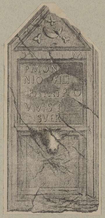 Gravure : stèle funéraire avec une inscription