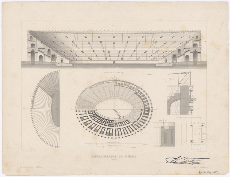 Gravure : plan, coupe, élévation