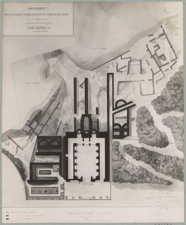 Reproduction d’un plan : déblaiement des fouilles faites autour du temple de Diane en 1855