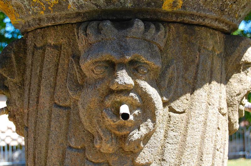 détail d'un masque de la fontaine située dans la basse-cour