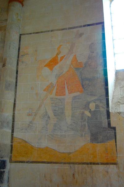 peintures monumentales, saint Christophe (?), mur sud, vue générale