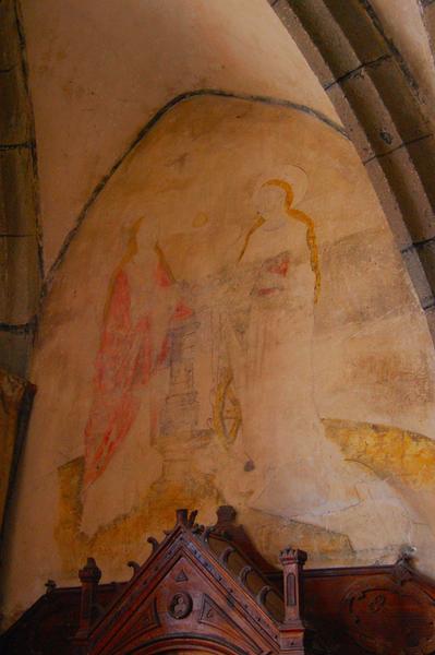 peinture murale d'une chapelle sud : sainte Catherine d'Alexandrie et sainte Barbe (?)