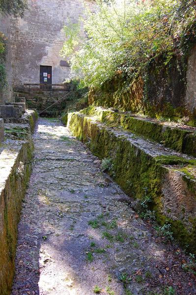 vue partielle d'une allée bordée de tombes taillées dans le rocher