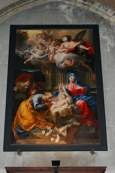 tableau : saint Joseph adorant l'enfant ou adoration des bergers, vue générale