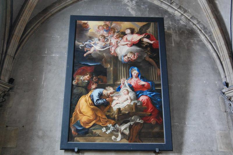 tableau : saint Joseph adorant l'enfant ou adoration des bergers, vue générale