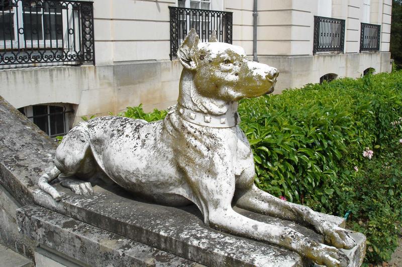 détail, chien sculpté, perron de l'escalier sud