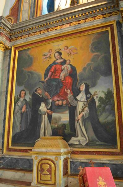 autel secondaire de gauche : la Vierge remettant le rosaire à saint Dominique et à sainte Catherine de Sienne, vue générale