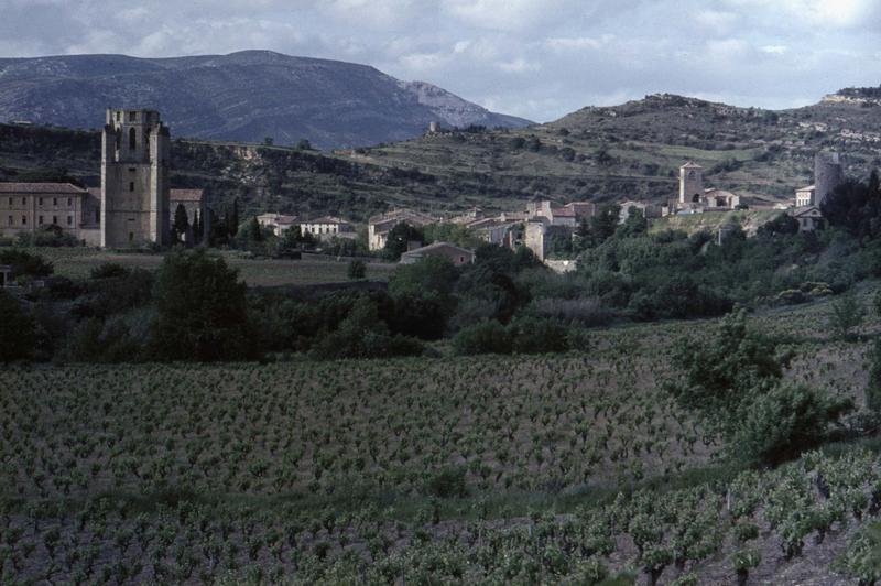 Vue générale du village, clocher de l'église abbatiale