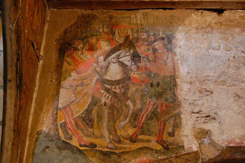 décor peint de la chapelle de la Vierge : Montée au Calvaire (la), vue partielle