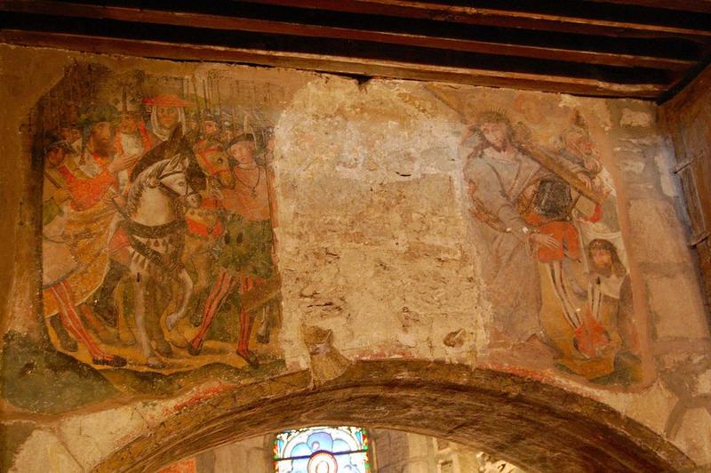 décor peint de la chapelle de la Vierge : Montée au Calvaire (la), vue partielle