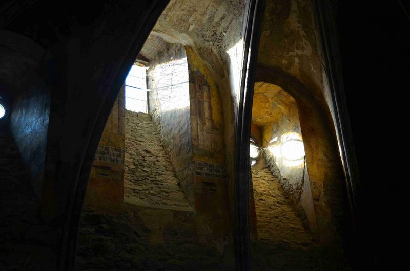 peintures monumentales : scènes inspirées de la légende de Tristan et Iseut, mur sud, vue partielle