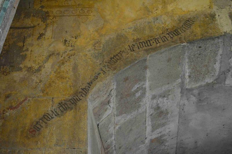 peintures monumentales : scènes inspirées de la légende de Tristan et Iseut, mur sud, détail des textes