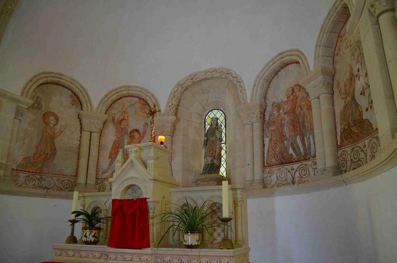 peintures monumentales : Saintes en prières, La Décollation d'une martyre, Le Christ, Scènes de la vie de sainte Barbe, vue générale