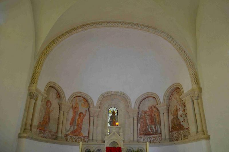 peintures monumentales : Saintes en prières, La Décollation d'une martyre, Le Christ, Scènes de la vie de sainte Barbe, vue générale