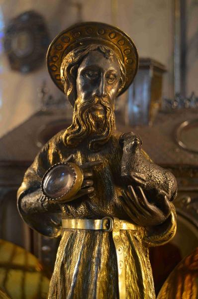 statuette-reliquaire : saint Jean-Baptiste, vue partielle