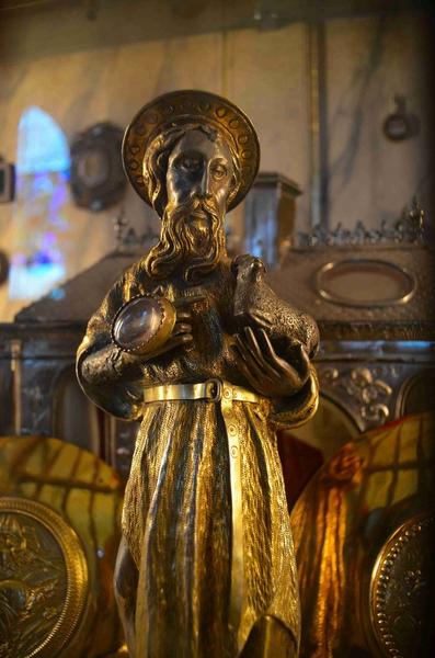 statuette-reliquaire : saint Jean-Baptiste, vue partielle