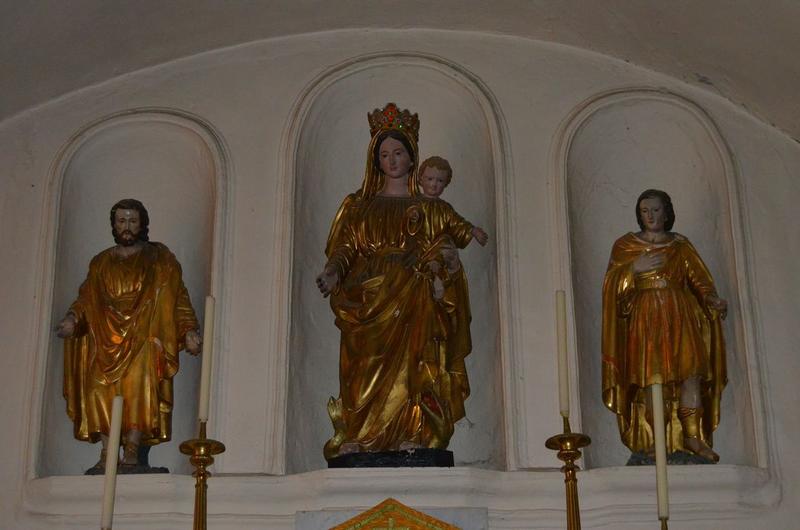 statues : Vierge à l'enfant, saints (2), vue générale