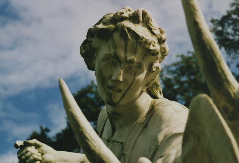 parc, statue : Méléagre tuant le cerf, détail du visage