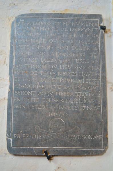 plaque funéraire de Mathieu Boucher, vue générale