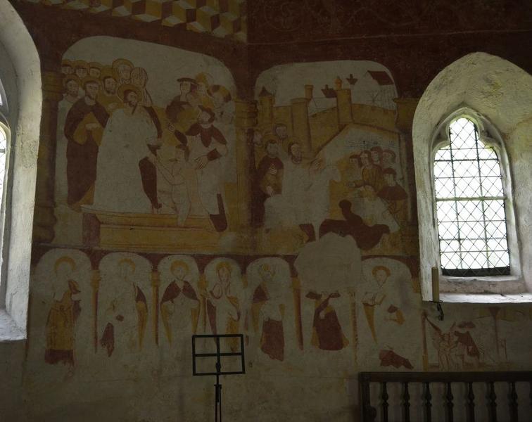 peintures monumentales, vue partielle : Jésus ressuscite un enfant, entrée de Jésus dans Jérusalem