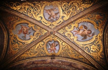 chapelle, actuellement salle de lecture, vue partielle du plafond