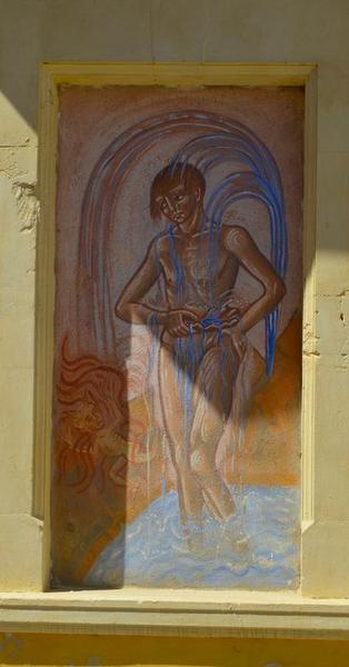 kiosque des sources, détail d'une peinture monumentale