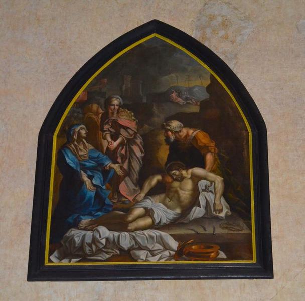 Tableau et son cadre : Mise au tombeau avec la Vierge, sainte Madeleine et Joseph d'Arimathie