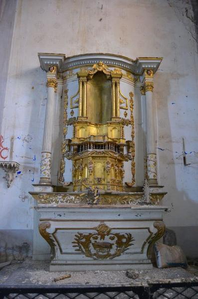 Autel de Notre-Dame-du-Rosaire, tabernacle, retable et deux statues : Vierge à l'Enfant