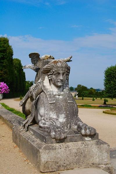 parc, première terrasse, groupe sculpté, vue générale