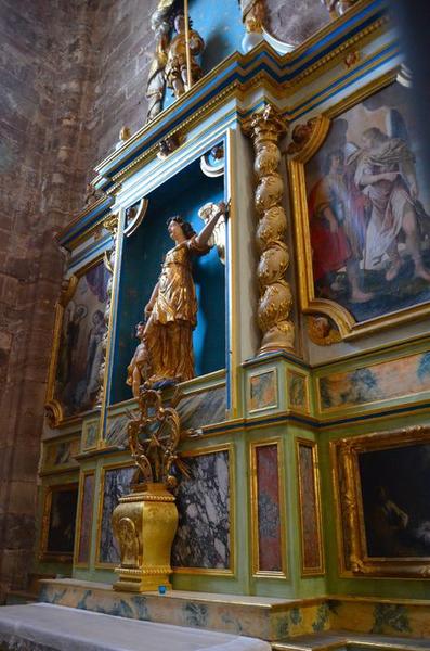 Retable de l'Ange Gardien ; 2 statues : Saint Michel, l'Ange Gabriel ; 2 tableaux : l'Annonciation, Tobie et l'Ange