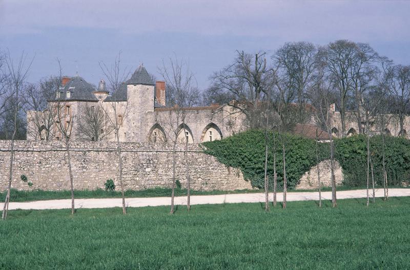 Ensemble des bâtiments derrière le mur d'enceinte