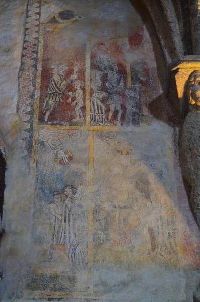 choeur, mur nord, peintures monumentales : martyre de saint Cirgues, vue partielle