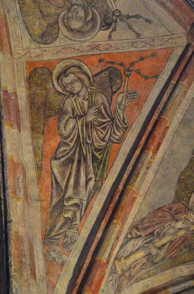 choeur, peintures monumentales des voûtes : ange portant les instruments de la Passion, détail